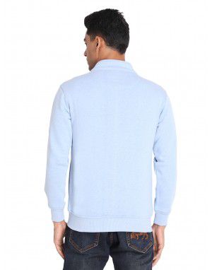 Men Cotton Blend Plain Zipper Sweatshirt Sky